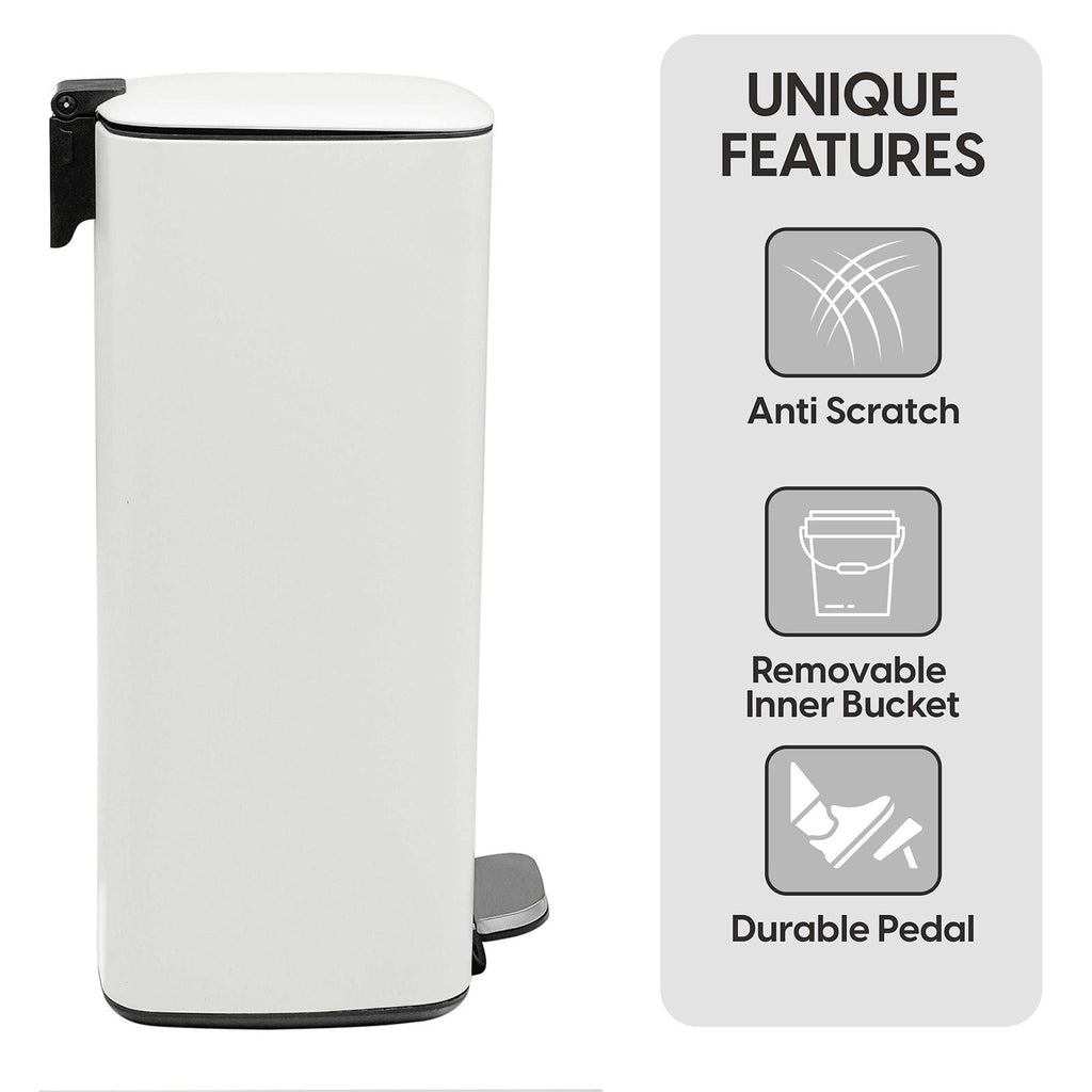 30L Stainless Steel Pedal Bin - White