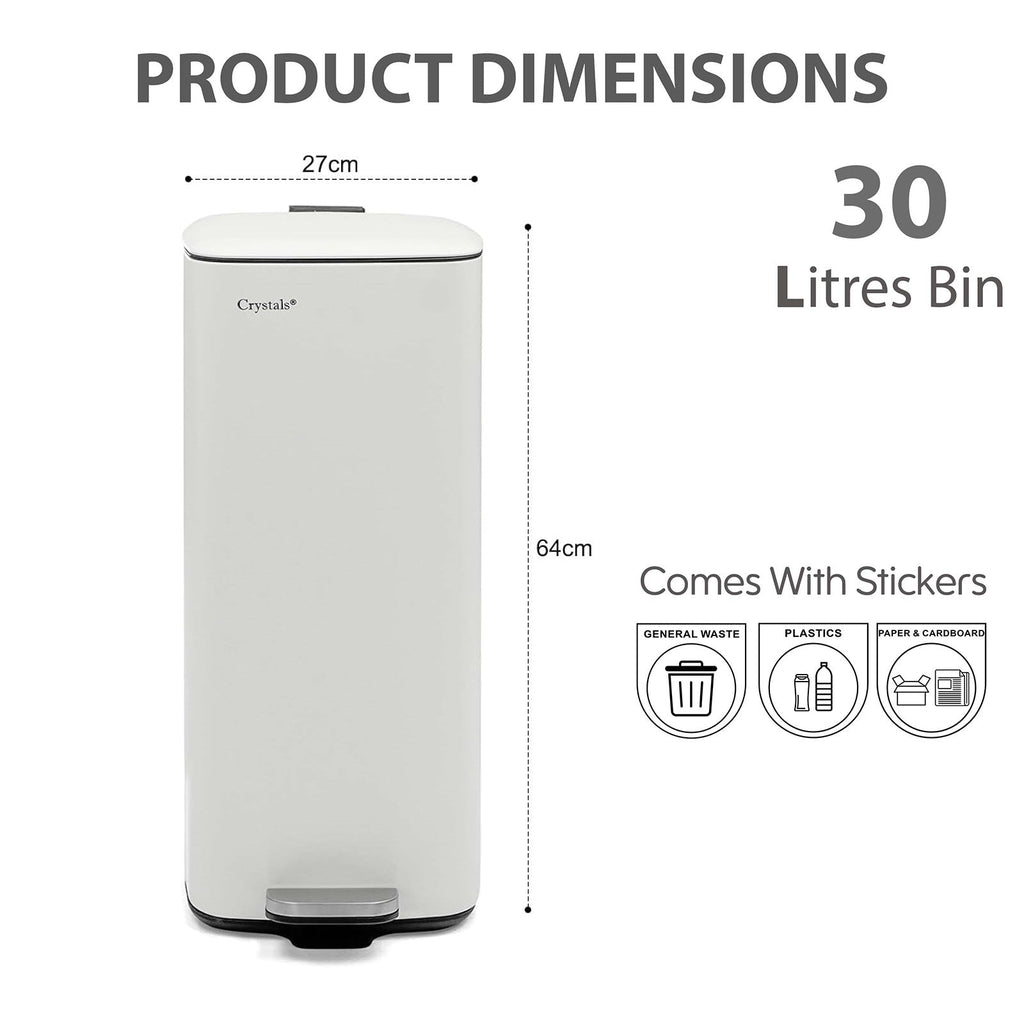 30L Square Pedal Bin with Soft-Close Lid
