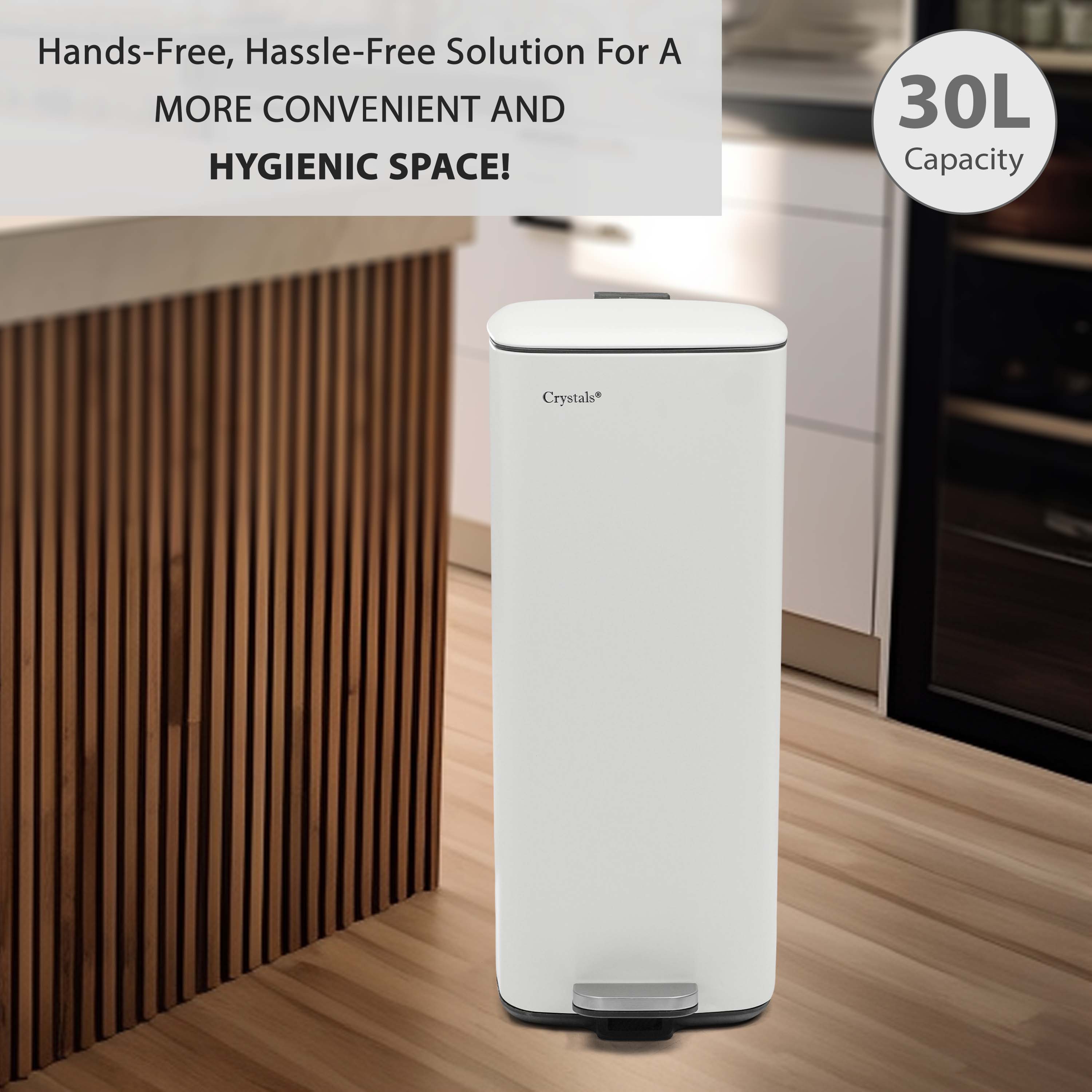 30L Stainless Steel Pedal Bin - White