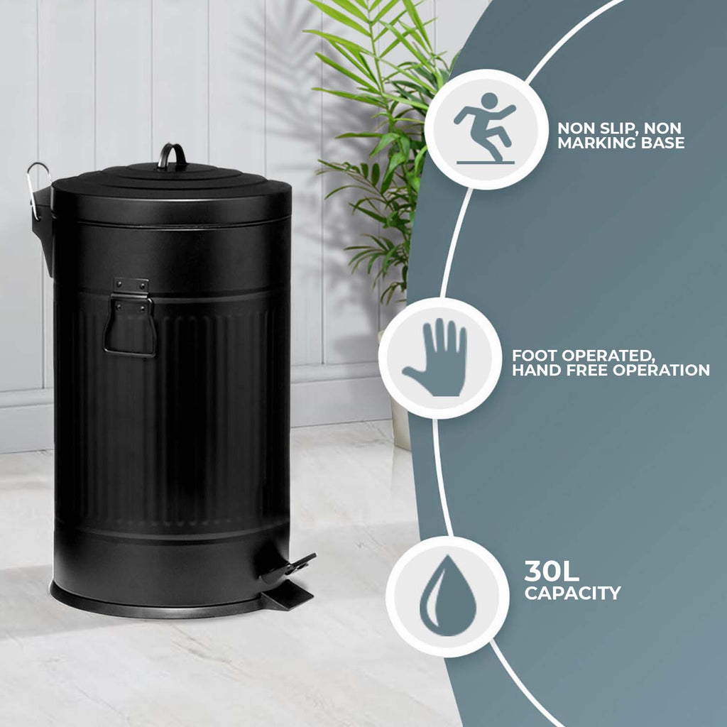30 LTR American Style Black Pedal Bin