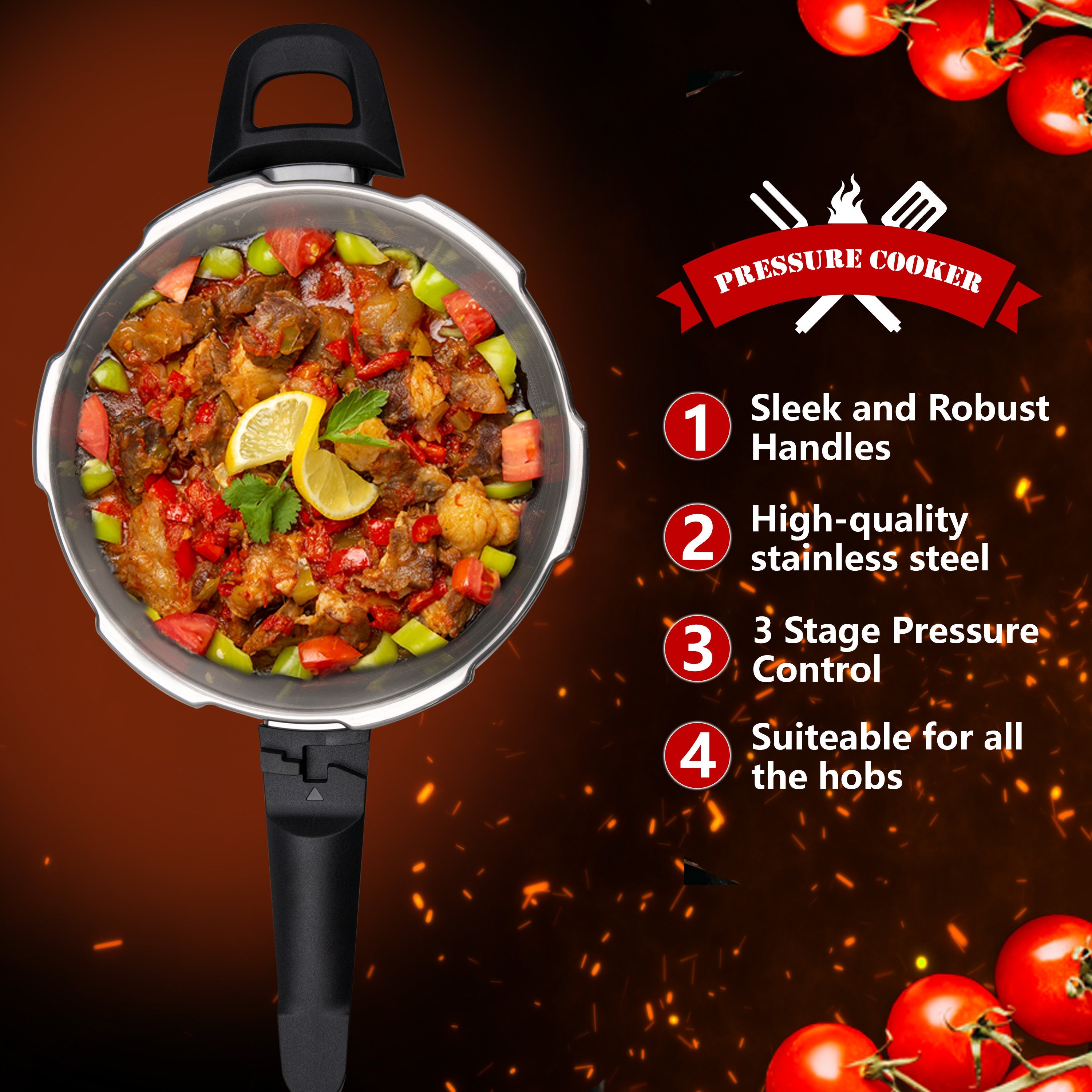 4/6 Litre Dual Handle Stainless Steel Pressure Cooker