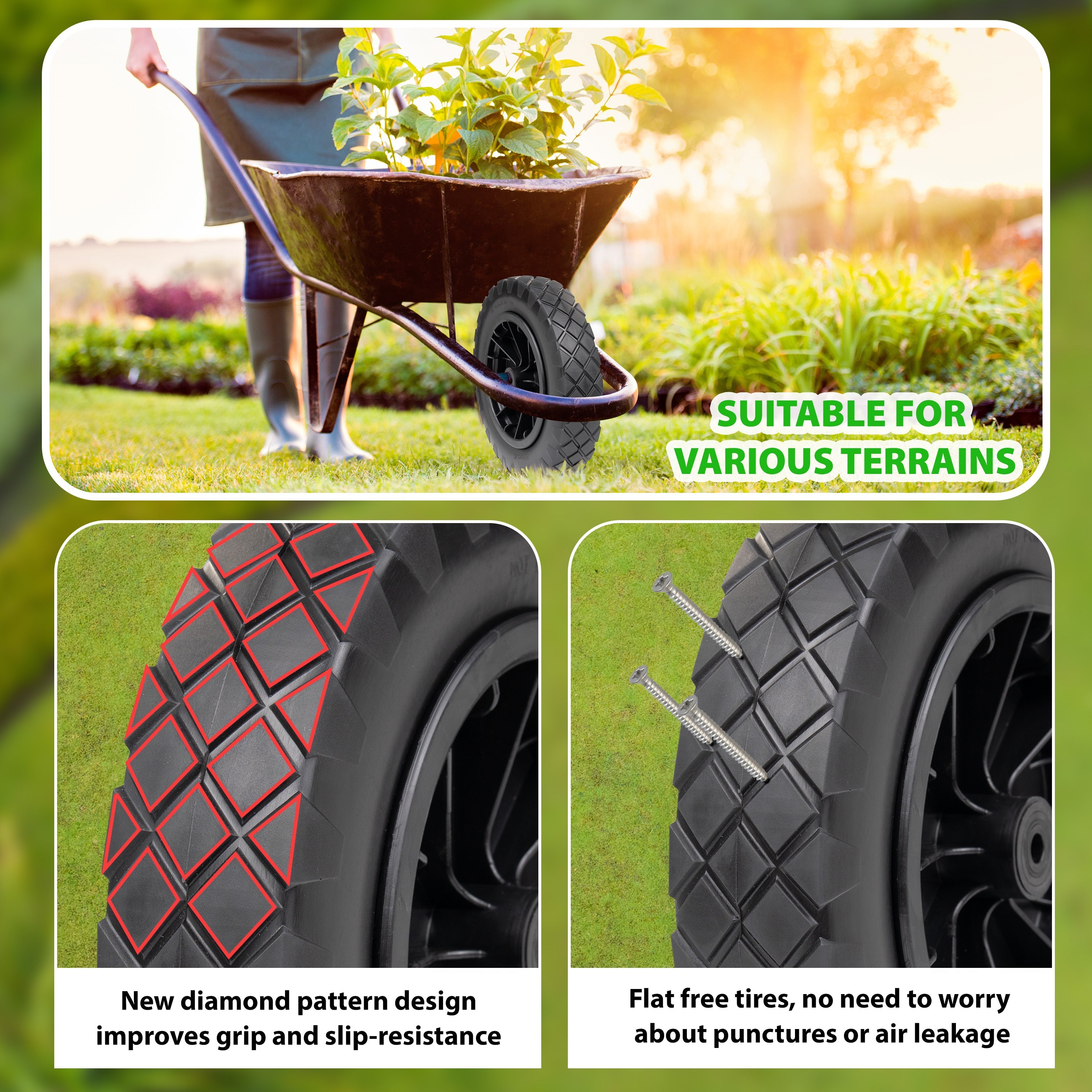 14" Puncture Proof Wheelbarrow Wheel - Black