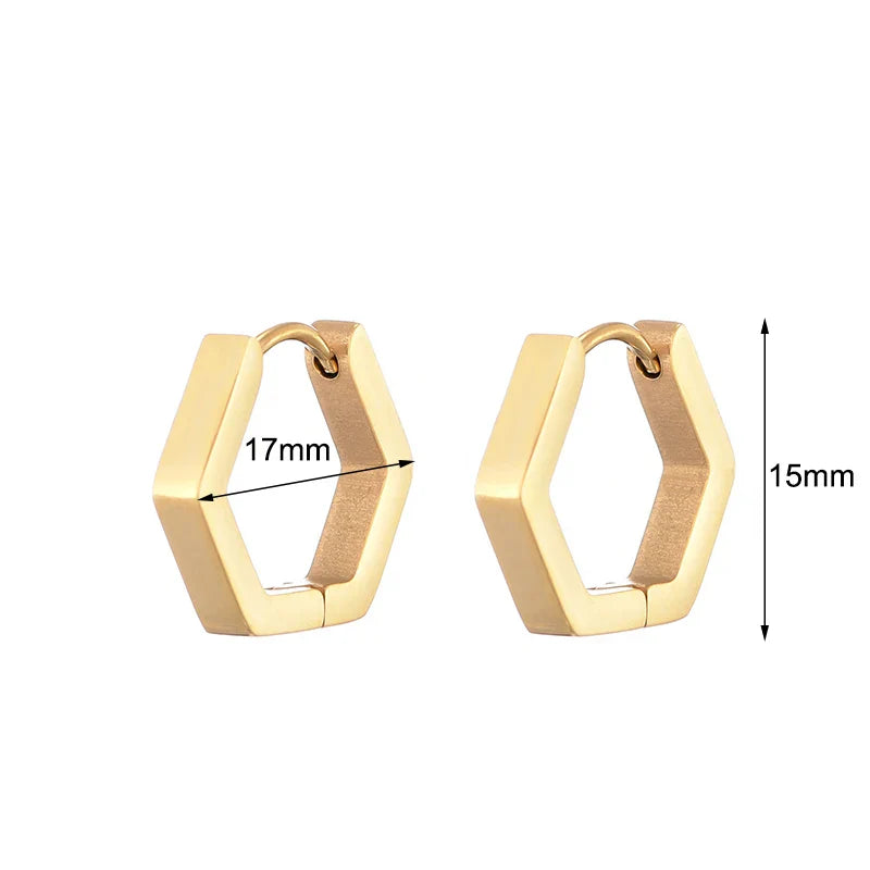 Classic Stainless Steel Hoop Earrings For Women Men Heart Star Oval Rectangle Round Triangle Gold Color Punk Hip Hop Jewelry