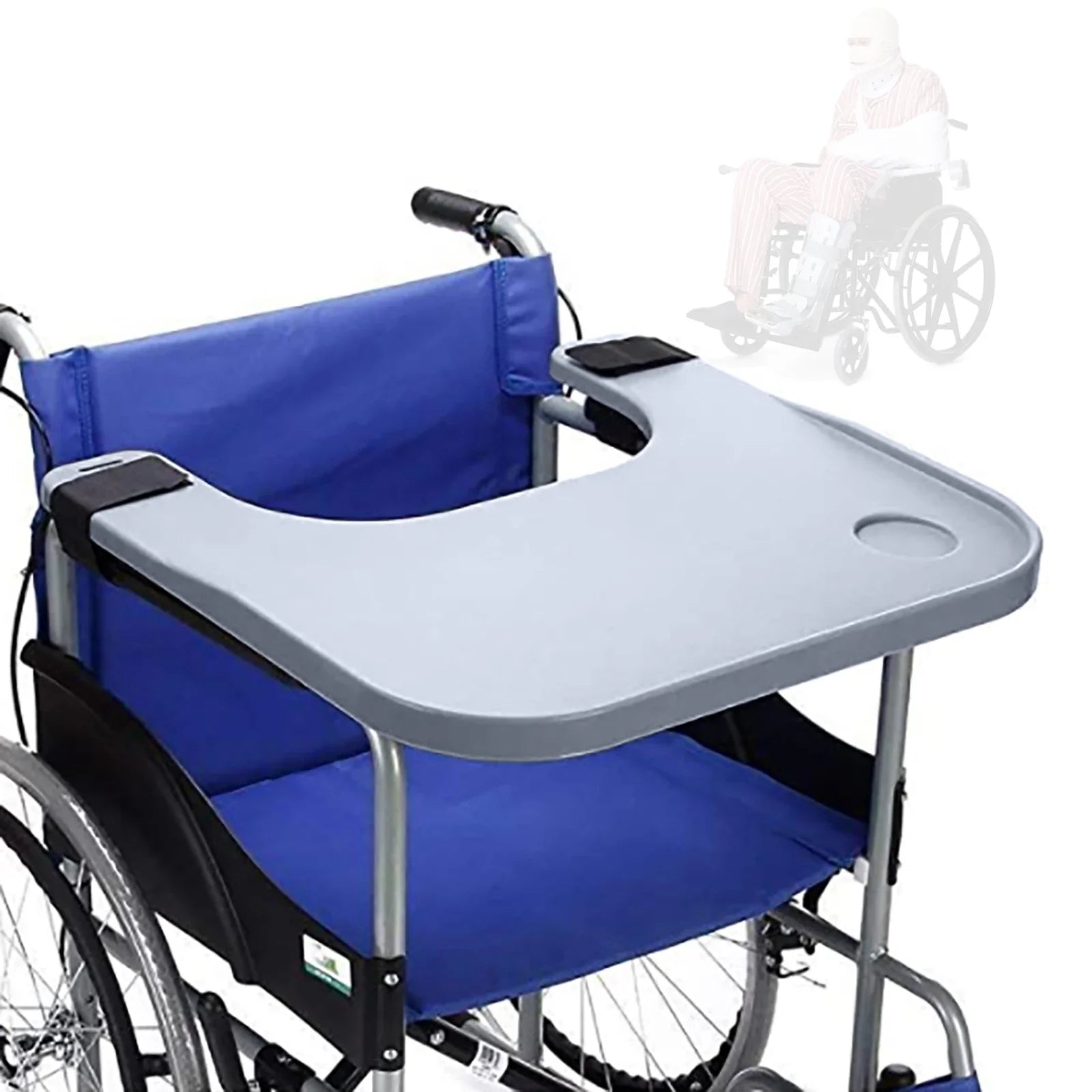 ABS Removable Wheelchair Tray Table w/2 Cup Holders Disabled Portable Lap Tray