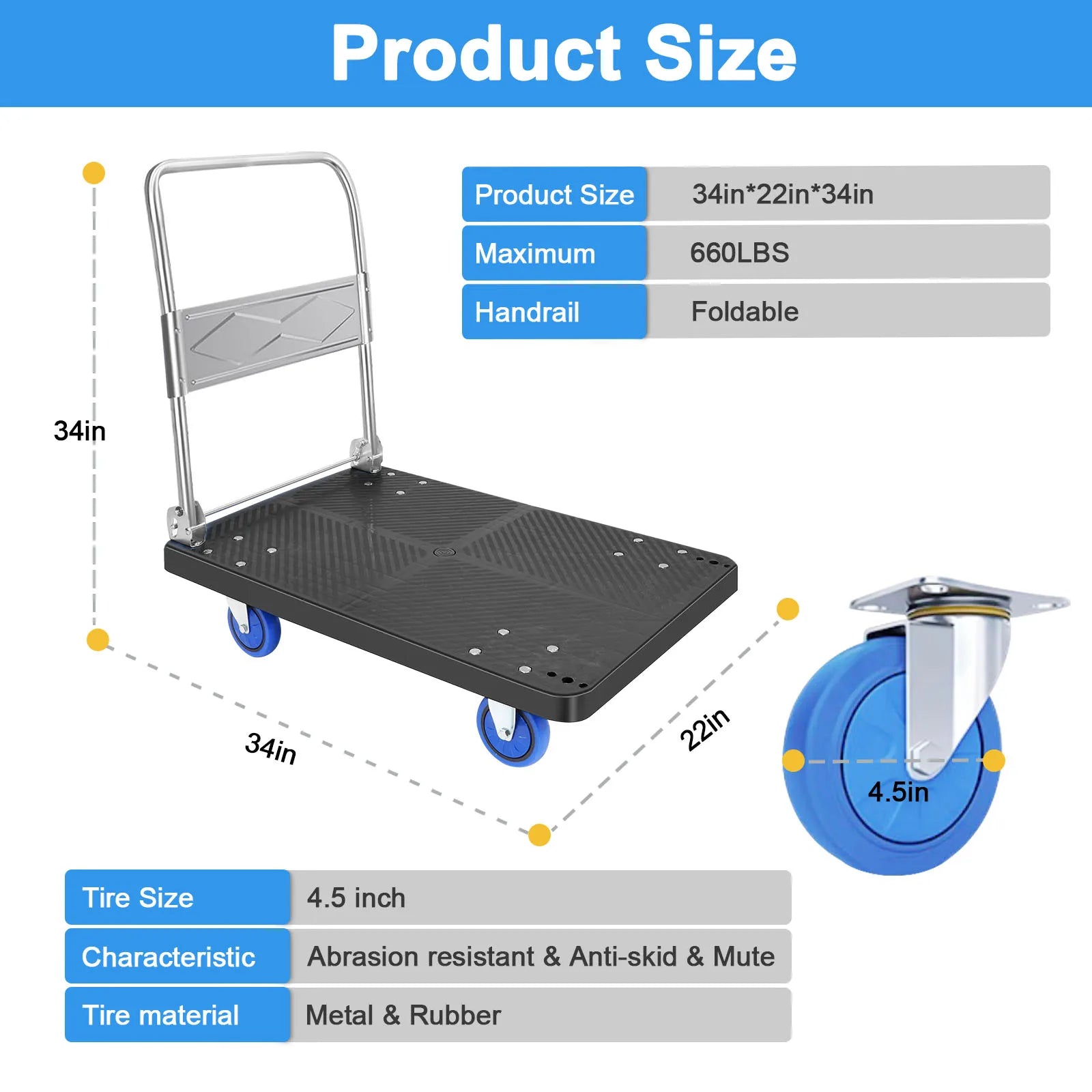 Heavy Duty Shopping Cart Hand Truck Dolly Cart with Wheels Portable Folding Cart Trolley Luggage Cart