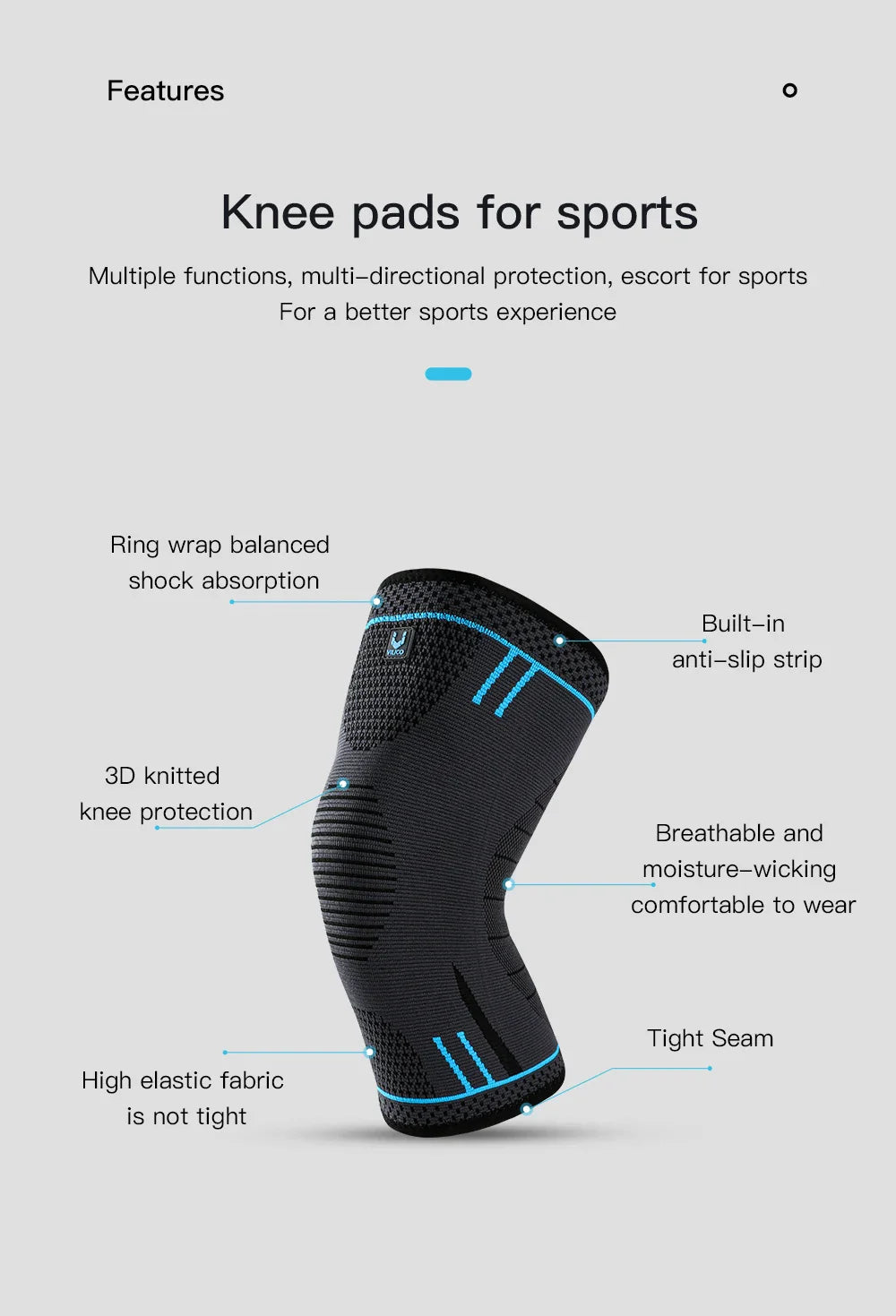 Compression Knee Support Sleeve - Elastic Breathable Brace for Sports Basketball Running Gym