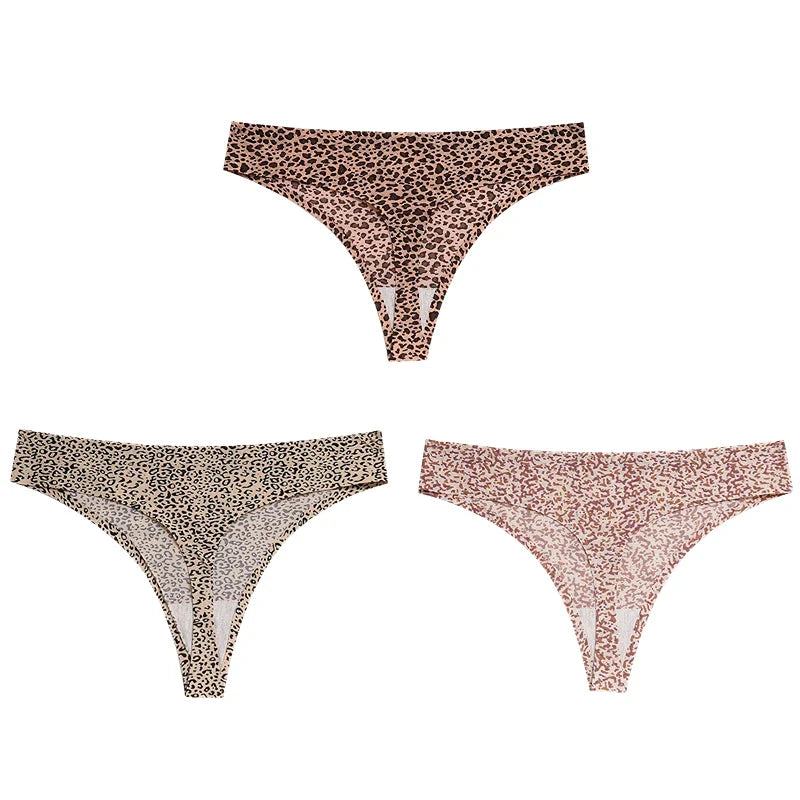 Giczi 3PCS/Set Women's Panties Fashion Leopard Thongs Woman Seamless Underwear Sexy Lingerie Breathable Cozy G-String Hot T-Back