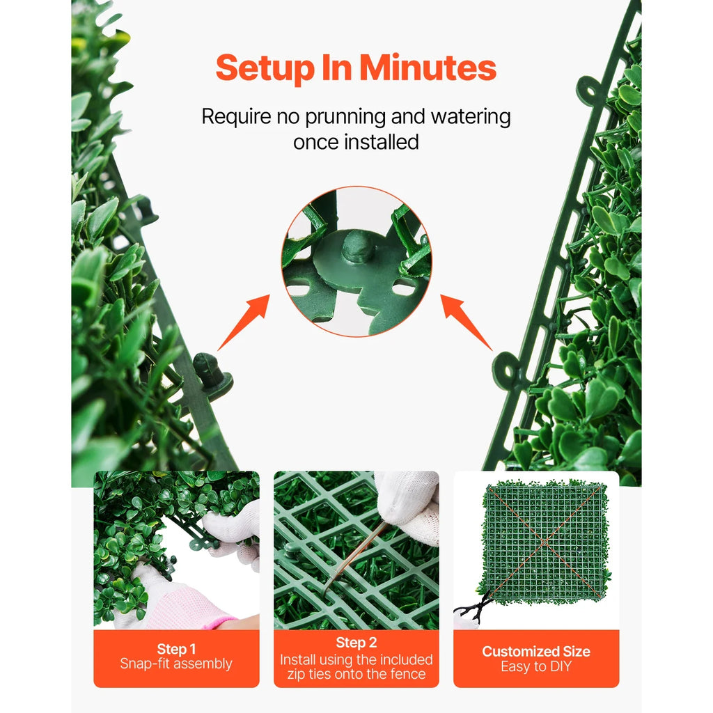 VEVOR Artificial Grass Wall Panels 3D Combination Greenery Boxwood  Panel for Privacy Backdrop Wall Hedge Screen for Garden