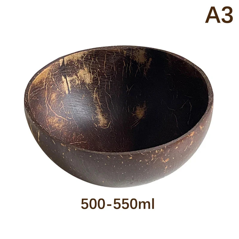 Natural Coconut Bowl Wooden Handmade Coconut Bowls for Eating Tableware Fork Spoon for Dessert Fruit Salad Mixing Rice