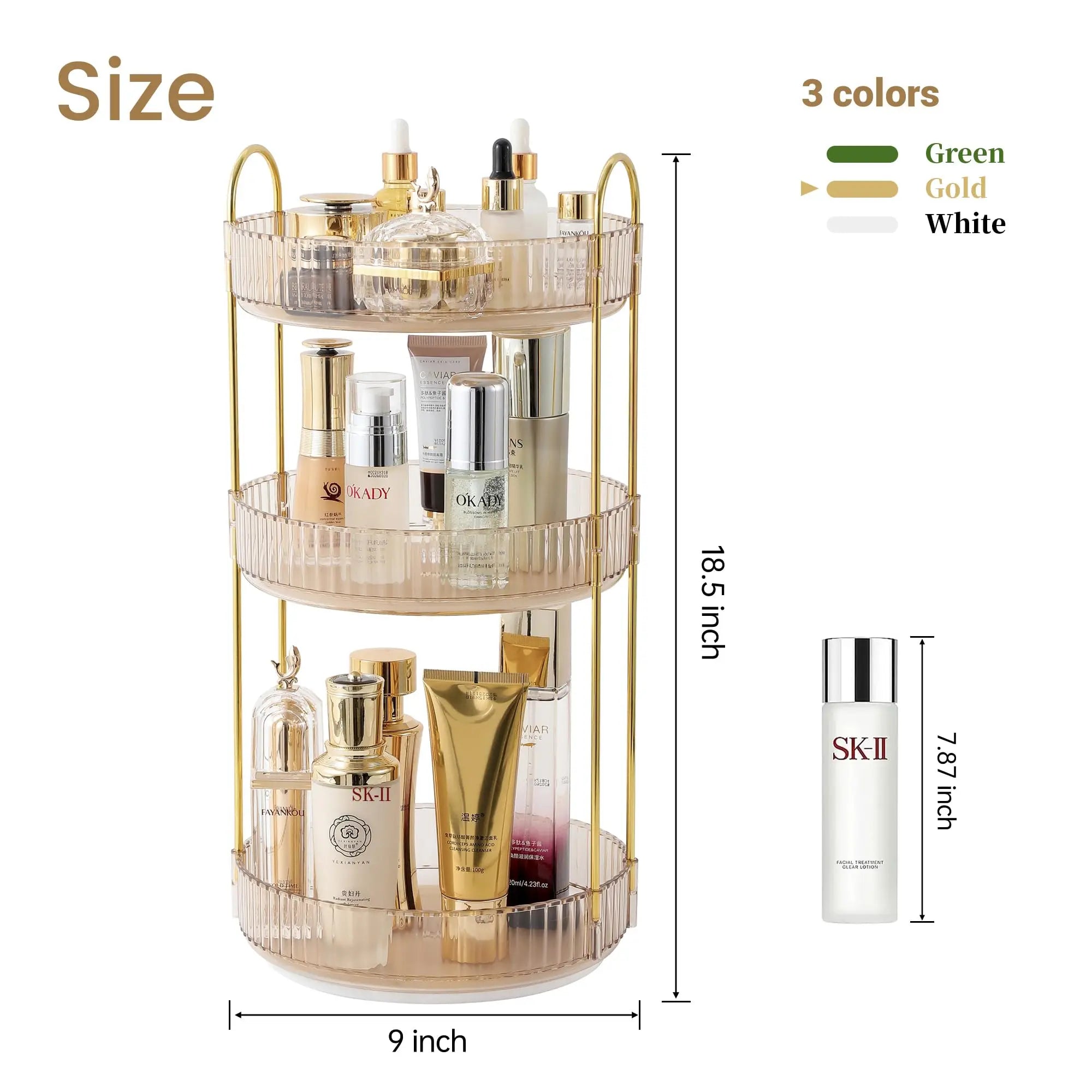 Rotating Makeup Organizer for Vanity Make Up Storage Box for Bathroom Counter Clear Cosmetic Toiletry Dresser Spinning Holder