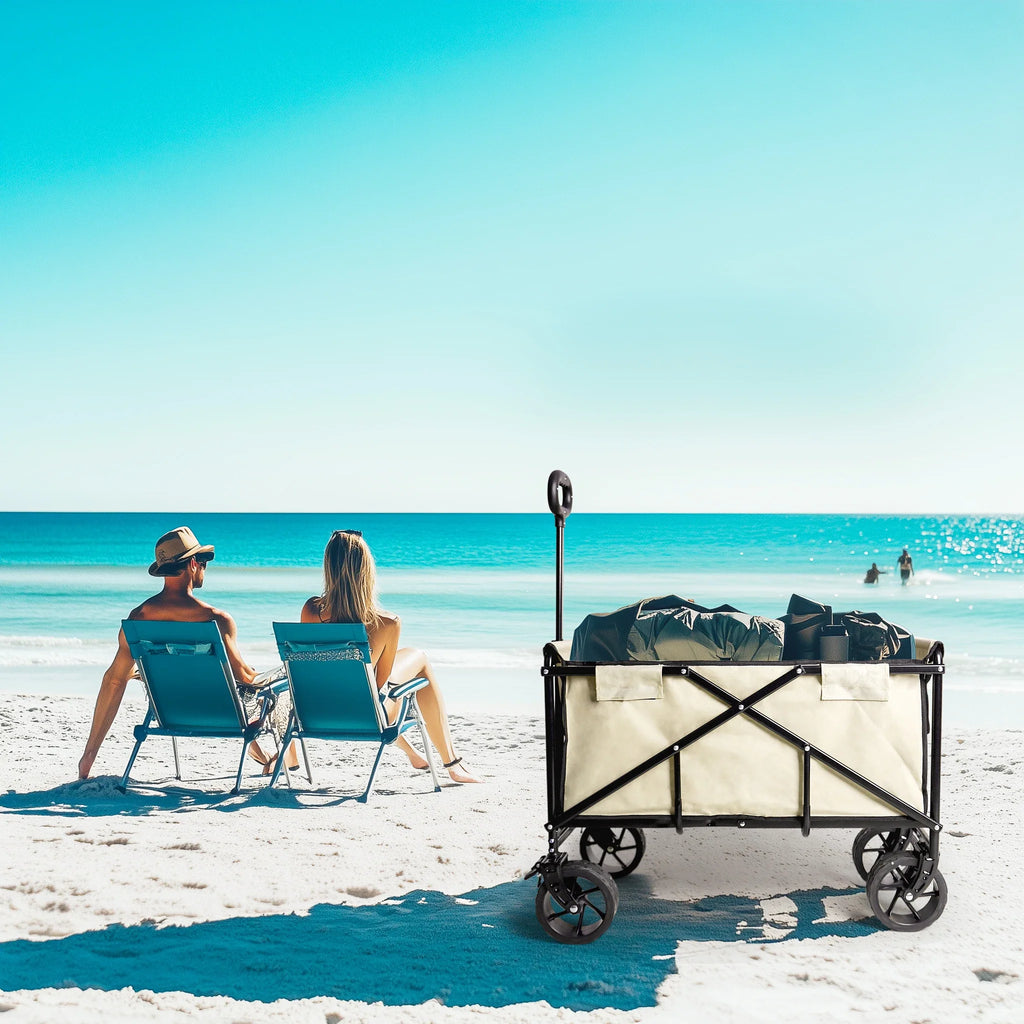 Camping Trolly Cart on Wheels 122L Folding Wagon Portable Beach Cart Collapsible for Outdoor Garden Picnic Shopping Fishing