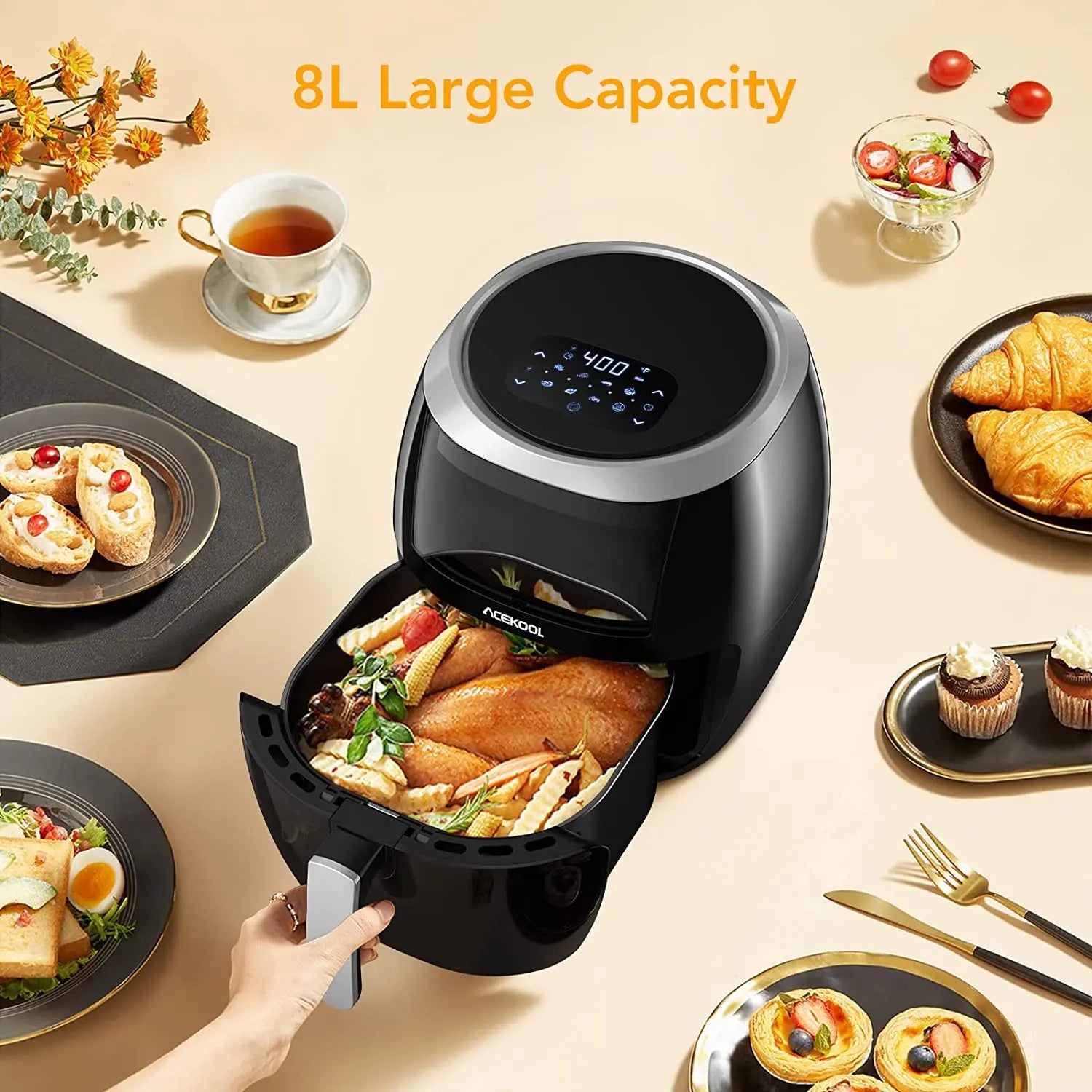 Air Fryer Oven Digital Large 7.7L Rapid Air Circulation,Air Fryers With Touch Screen Viewable Window Dishwasher Safe Accessories