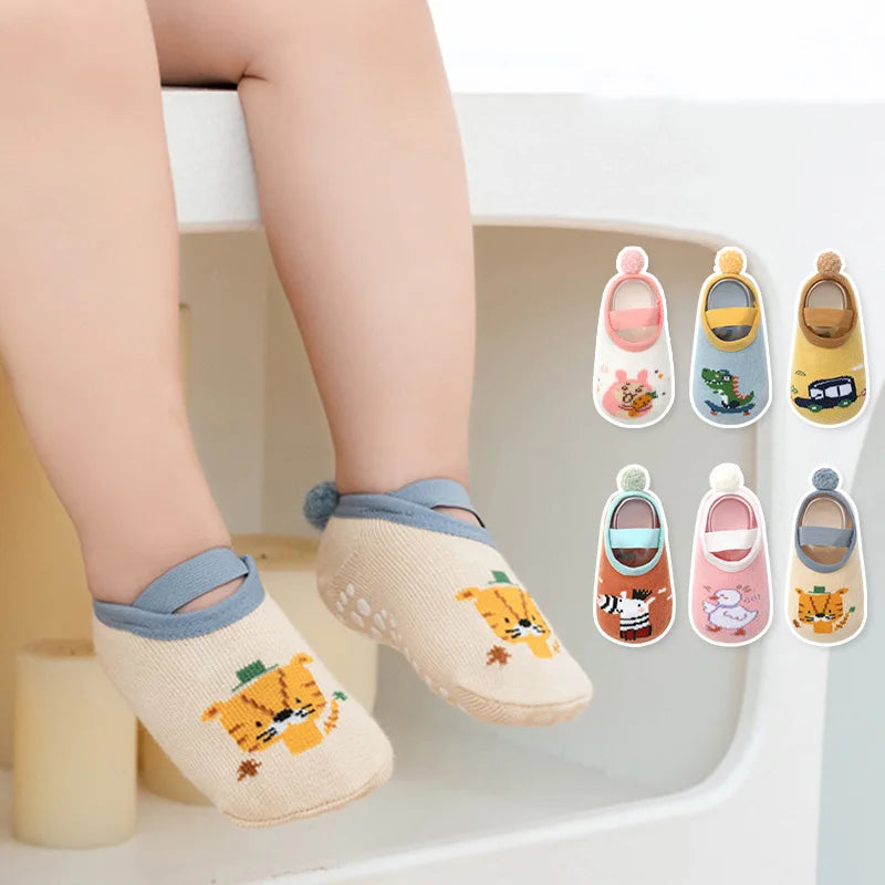 Spring Anti Slip Baby Socks Toddler Kids Floor Socks with Rubber Soles Autumn Newborn Baby Boy Girl Cartoon Cute Ball Warm Socks