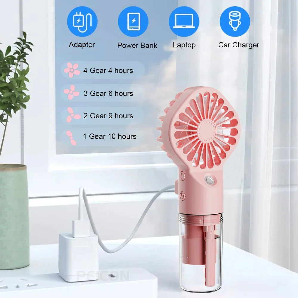 Portable Humidifier Fan Mini Handheld Mist Fan Portable USB Rechargeable Handheld Fan with Humidifier Mini Water Spray Hand Fan