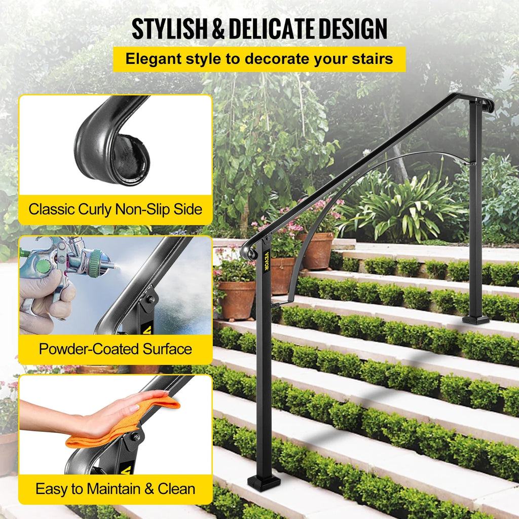 VEVOR Handrails for Outdoor Steps Fit 4 or 5 Steps Outdoor Stair Railing Arch#4 Wrought Iron Handrail Flexible Porch Railing