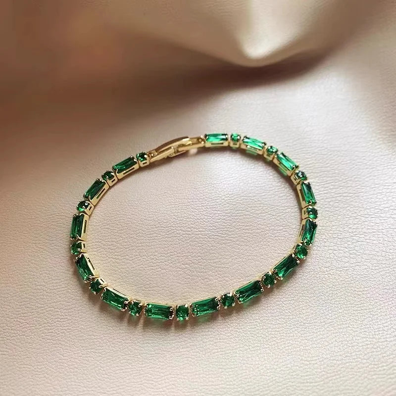 French Luxury Green Zircon Spliced Metal Copper Alloy Bracelet 2024 New Fashion Jewelry For Womens Party Charm Wrist Accessories