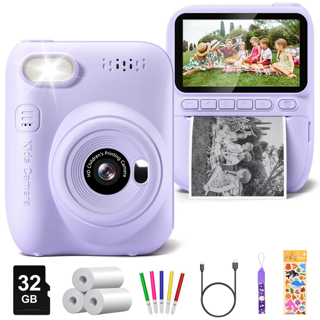 Gofunly Kids Instant Print Camera 3.0" Mini Digital Camera 1080P Portable Video Recorder Gift For 6-12 Years Children