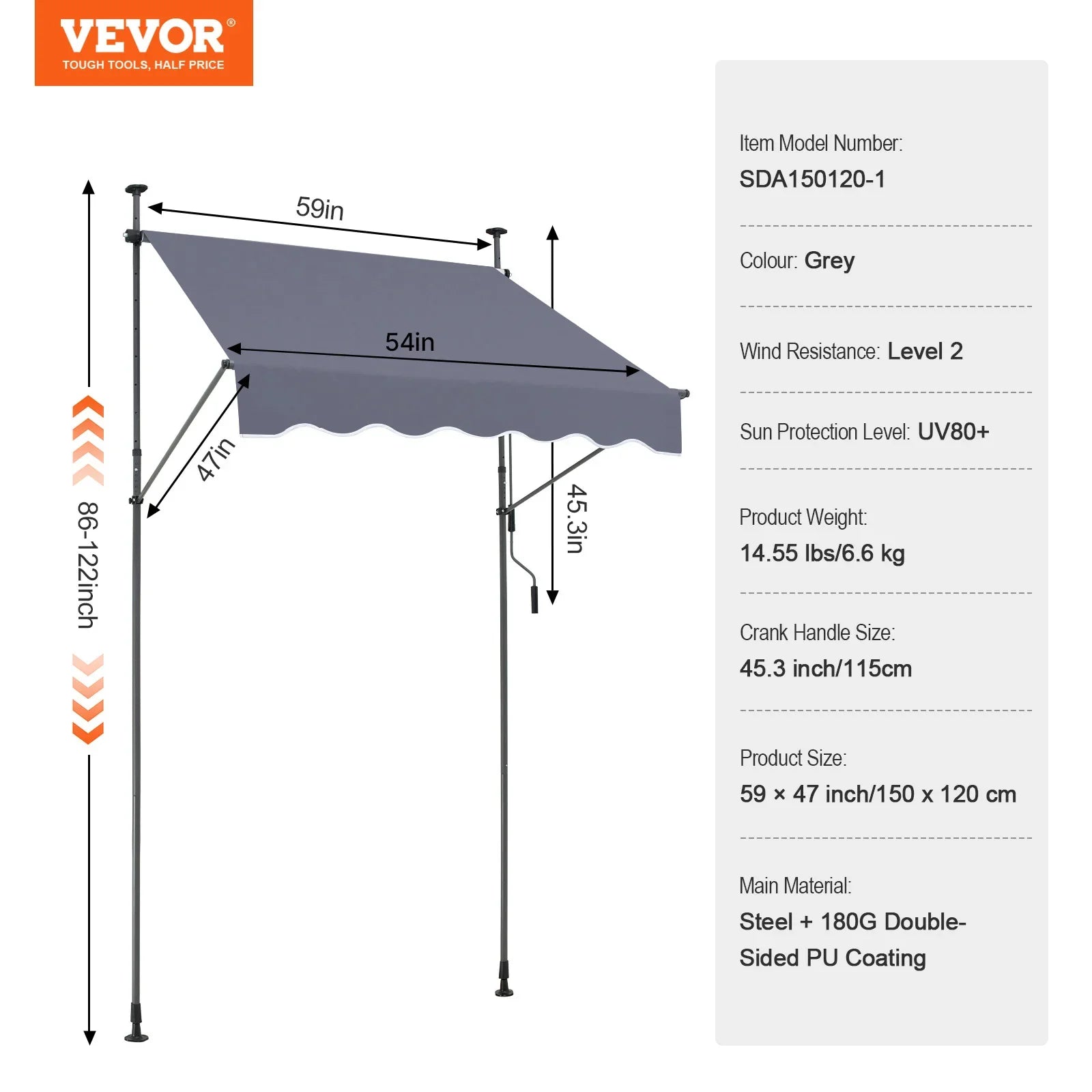 VEVOR Patio Awning Retractable Awning Sunshade Shelter with Manual Crank Handle Outdoor Canopy Sunsetter Deck for Balcony Yard