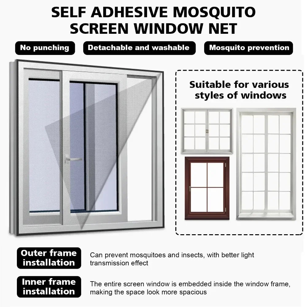 DIY Mosquito Net Self-adhesive Indoor Anti-insect Fly Screen Curtains Window Net Protections Mesh Home Textile Bed Garden