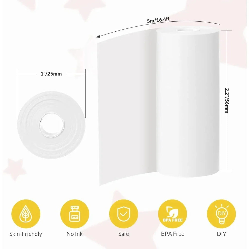 Kids Camera Instant Print Refill for Kids Instant Camera Thermal Printing BPA Free,57x25mm White Non-Adhesive Photo Print Rolls