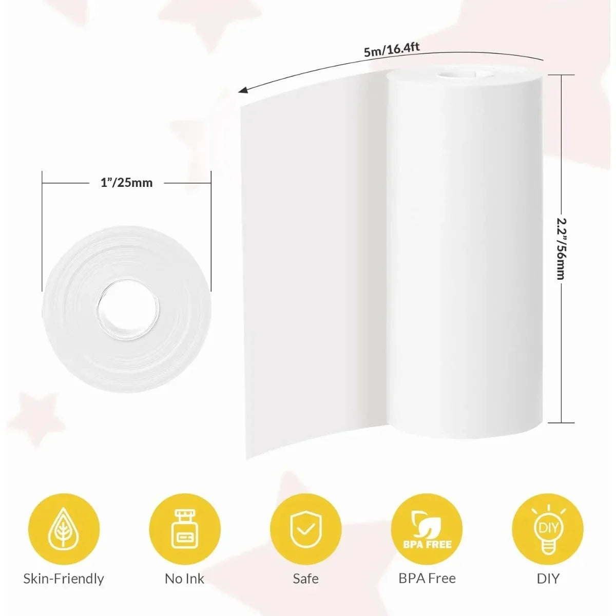 Kids Camera Instant Print Refill for Kids Instant Camera Thermal Printing BPA Free,57x25mm White Non-Adhesive Photo Print Rolls
