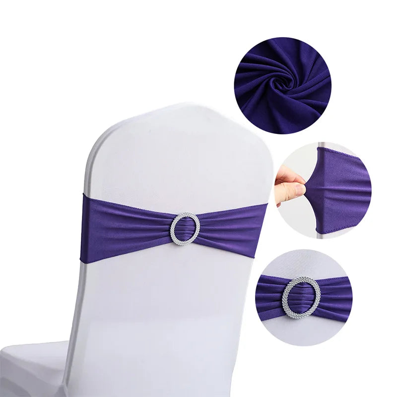 10pcs High-end Hotel Wedding Decoration Butterfly Knot Backrest Flower Spandex Chair Ribbon Chair Cover Elastic Strap