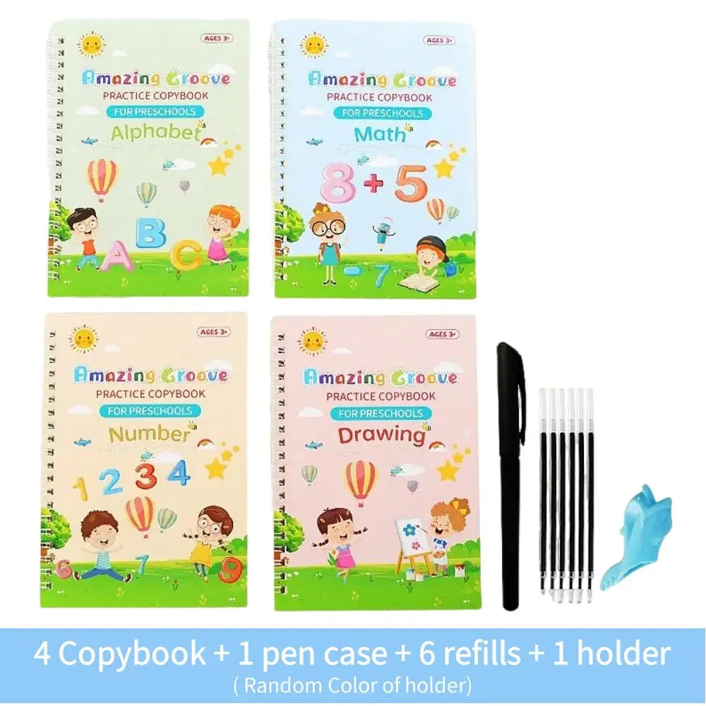 Reusable English Writing Practice Book for Kids Wipe Clean Magic Copybook with Stickers Parental Guidance Interactive Learning