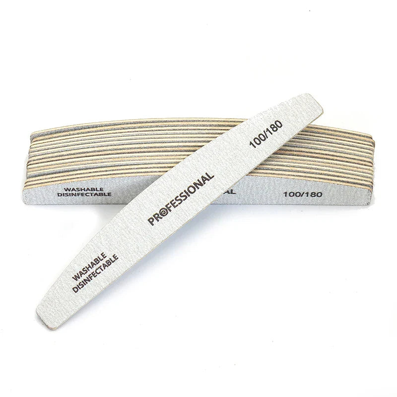 10pcs/Lot Wooden Nail Files Professional 100 180 240 Emery Board Manicure Buffer Grey Boat Double-sided Wooden Pedicure Buffers