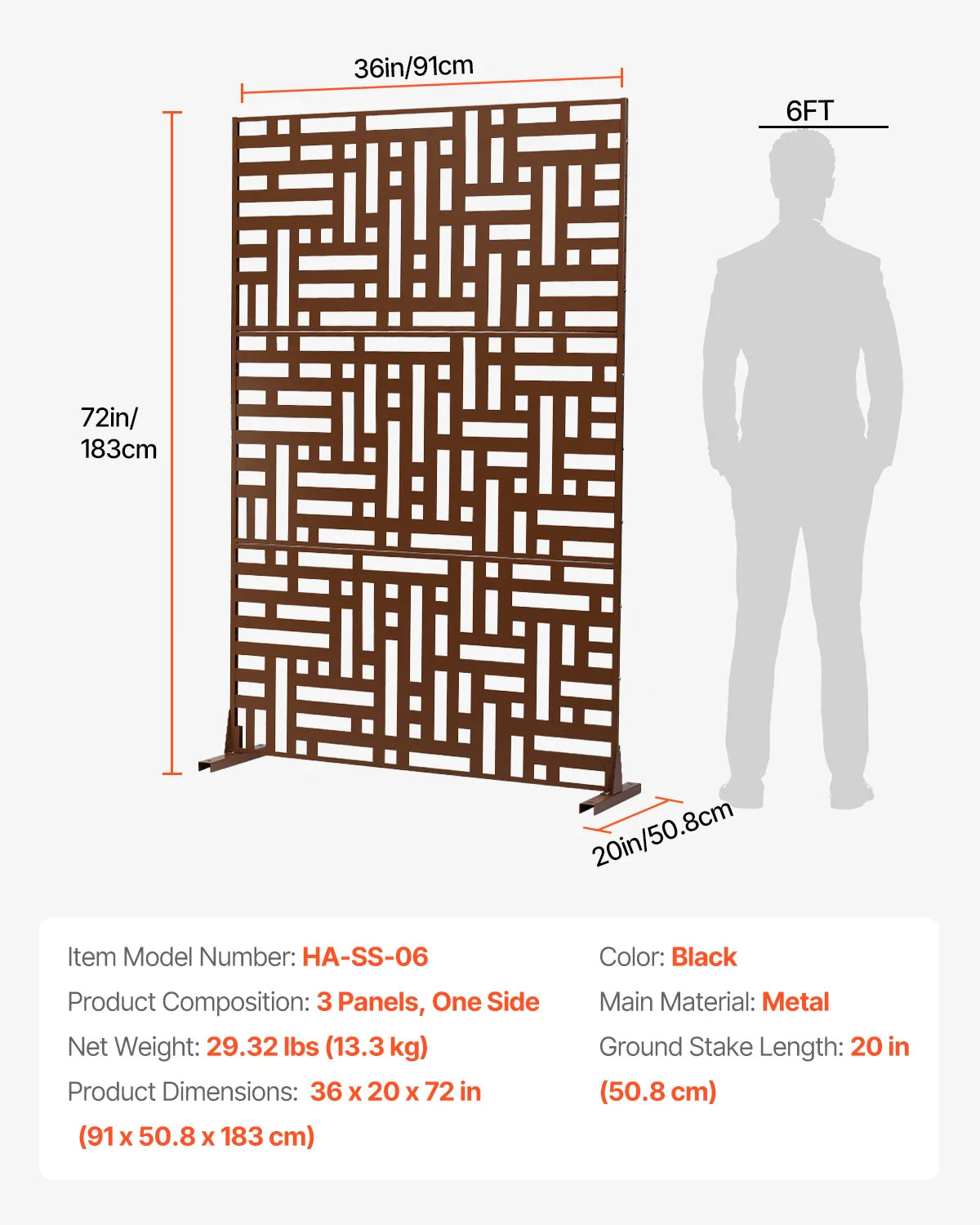 VEVOR Metal Privacy Screen Freestanding Outdoor Divider with Stand 3-Panel Decorative Garden Steel Privacy Fence for Balcony