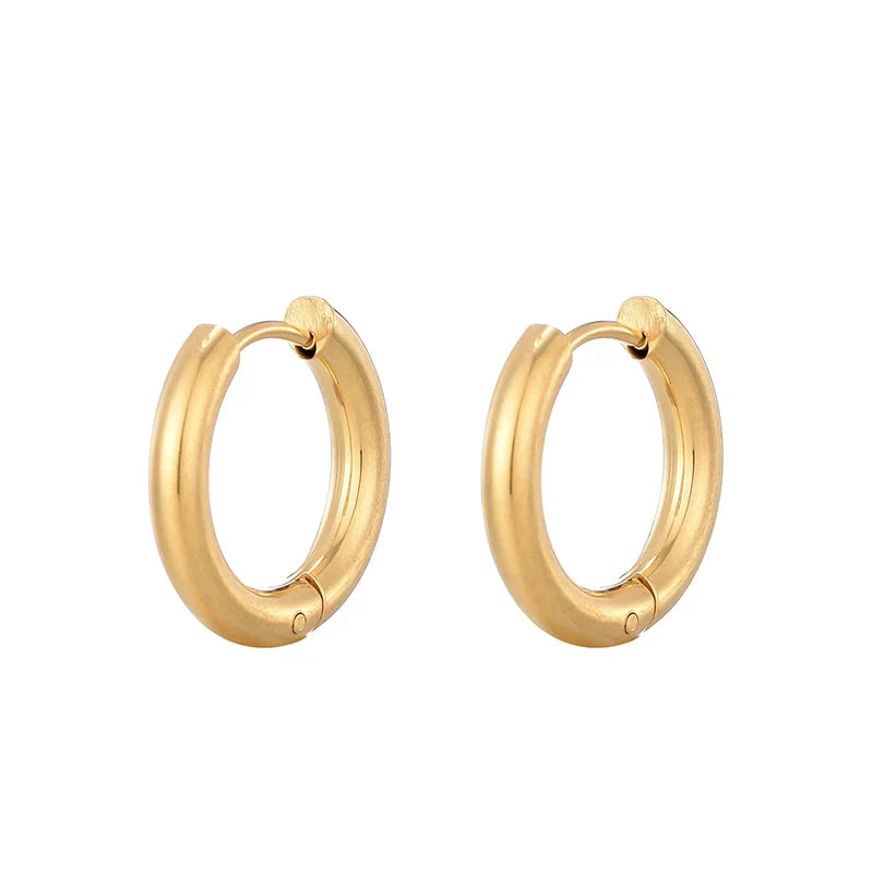 Classic Stainless Steel Hoop Earrings For Women Men Heart Star Oval Rectangle Round Triangle Gold Color Punk Hip Hop Jewelry