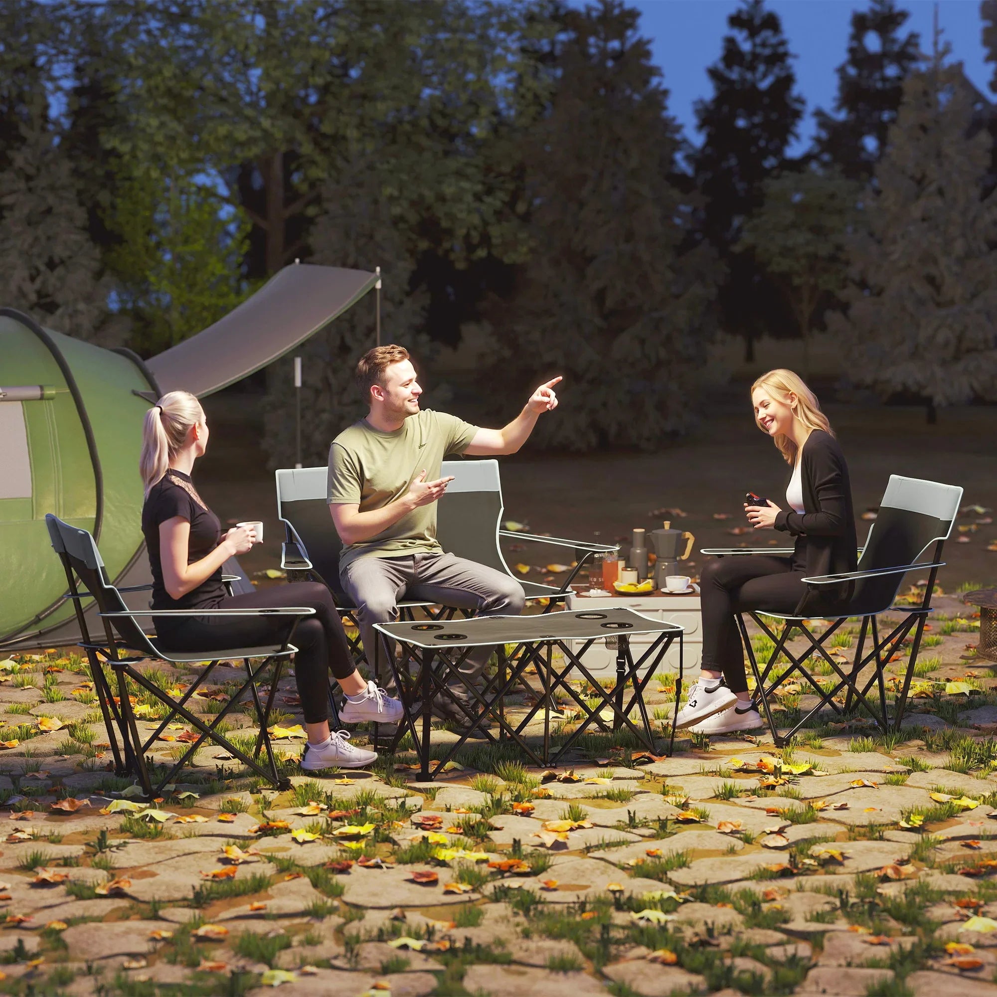 Outsunny 4 Piece Foldable Camping Table and Chairs Set, Grey