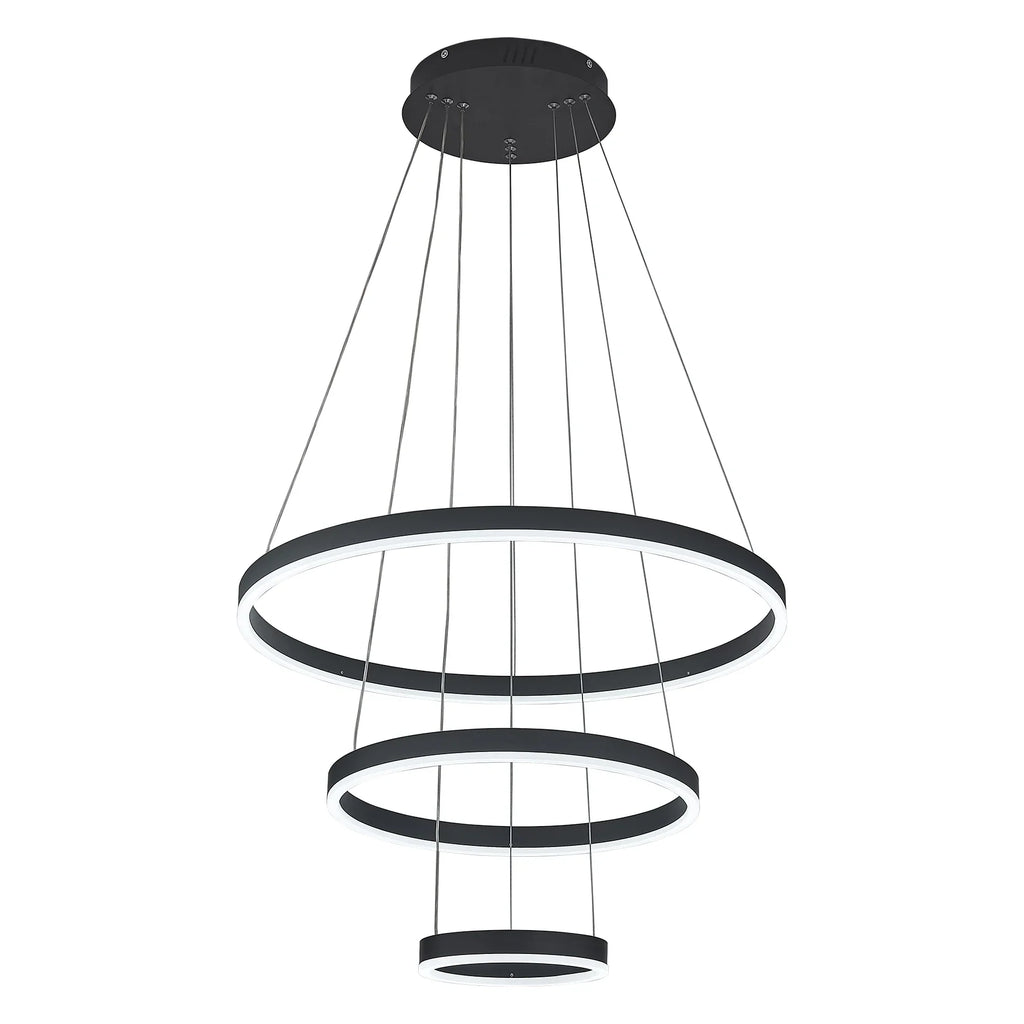 KOMORE Modern 3 Ring Aluminum Round Hanging LED Pendant Light Stepless Dimming & Cool White for Kitchen Living Room Hallway