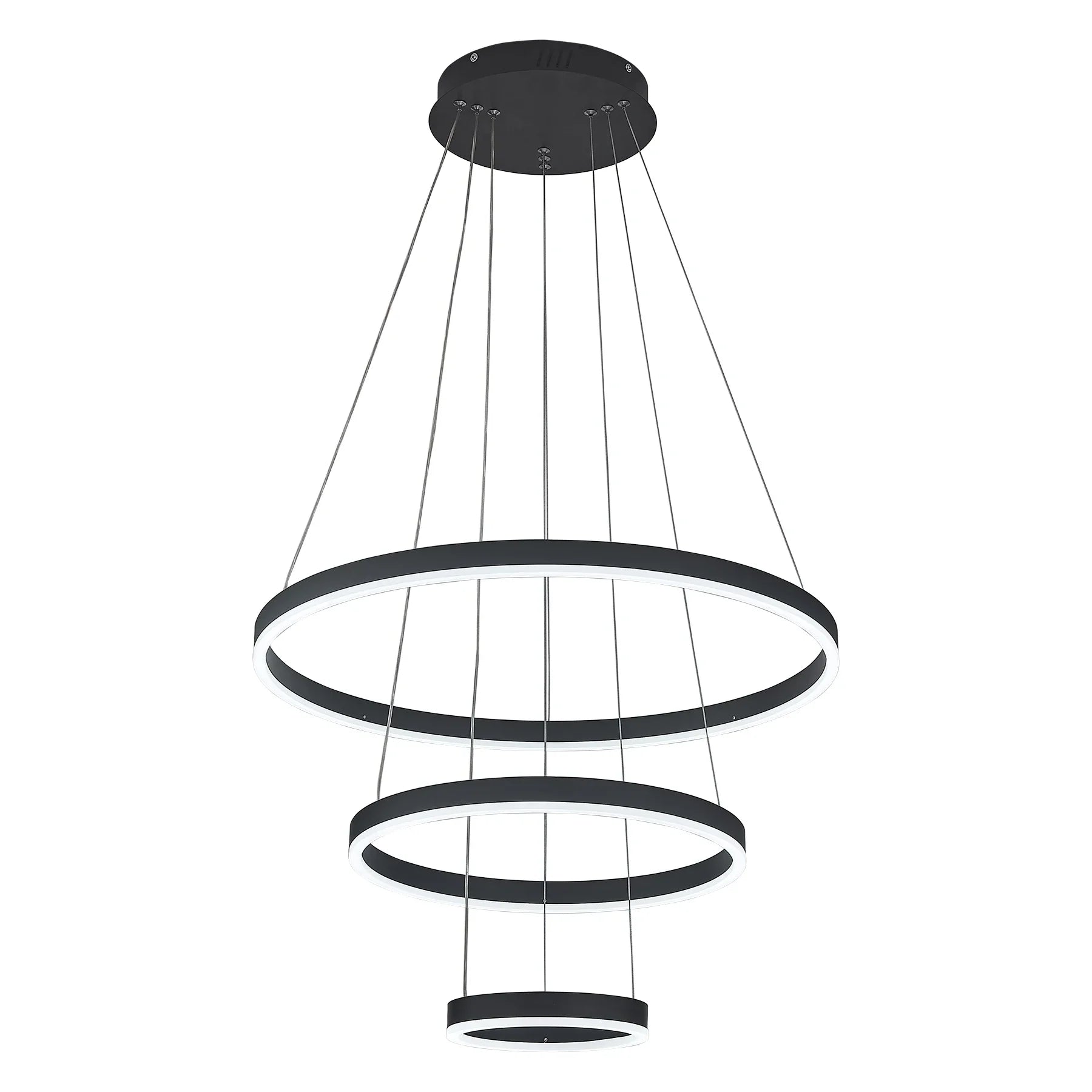 KOMORE Modern 3 Ring Aluminum Round Hanging LED Pendant Light Stepless Dimming & Cool White for Kitchen Living Room Hallway