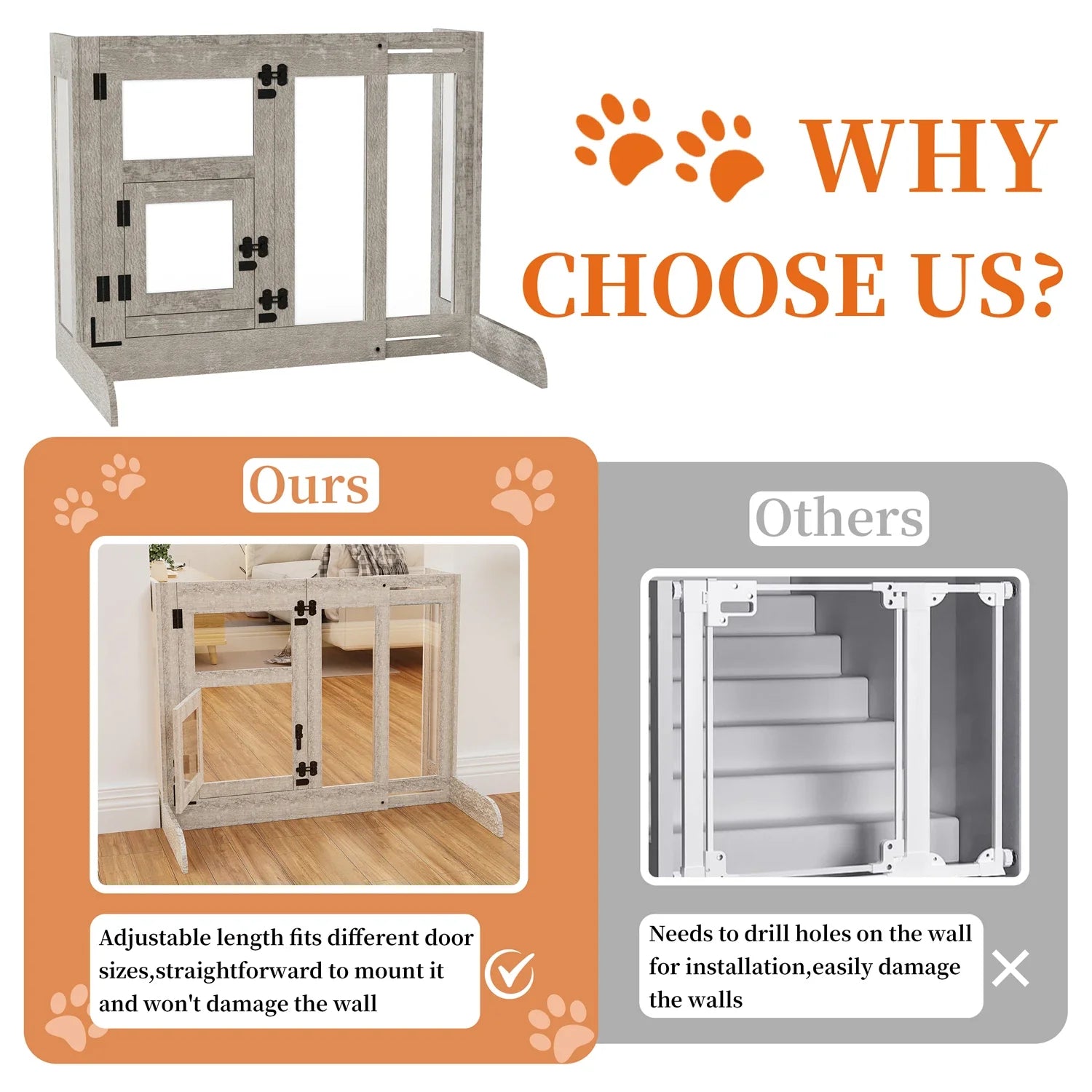 Tempered Glass Dog Gate Adjustable Length From 77 to 100cm Pet Door Gate Barrier Fence Panels