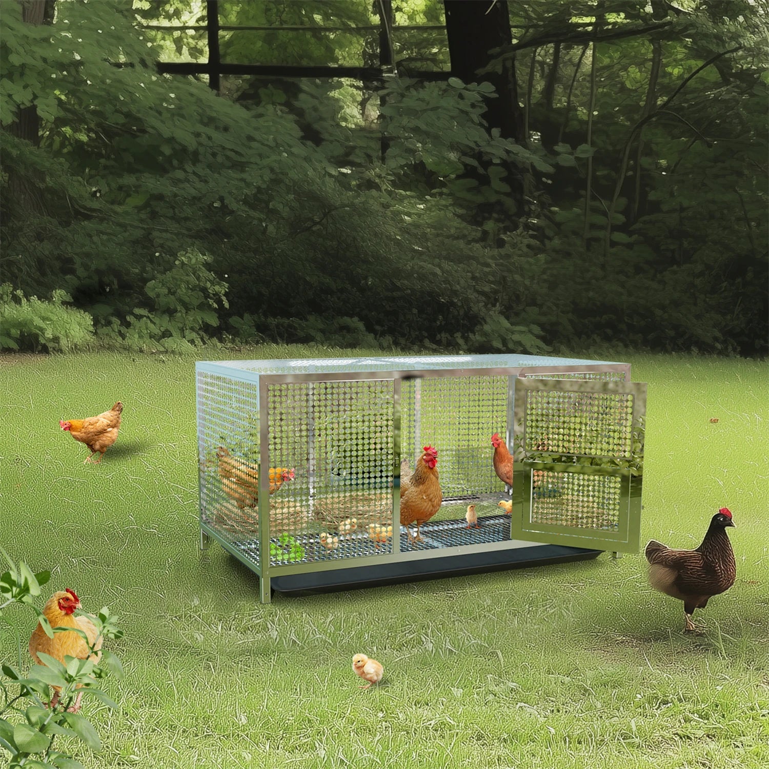 BingoPaw Stainless Steel Chicken Coop for Backyard and Farm Poultry Cage Hen House with Cover and Feeding Door