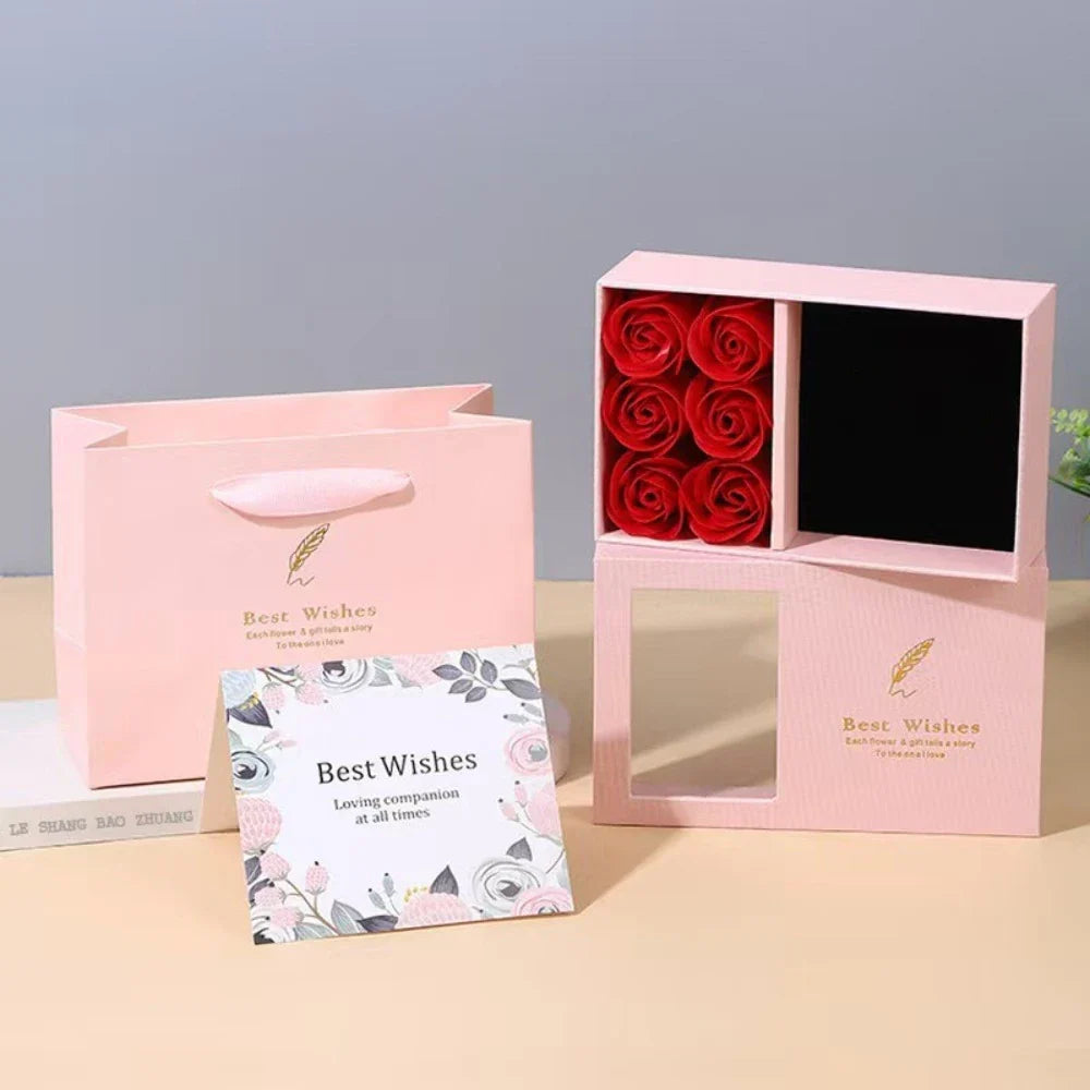 Valentine's Day Eternal Roses Gift Box Window Opening Six Rose Jewelry Gift Packaging Box Birthday Gifts Eternal Flower Ring Box