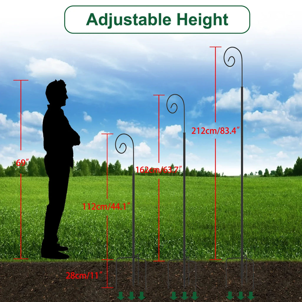 Tall Shepherd Crook Hooks, Metal Border Hook, 3 Section Stitching Pipe Stand, Detachable Bird Feeder Pole, Garden Hanger, 2Pcs