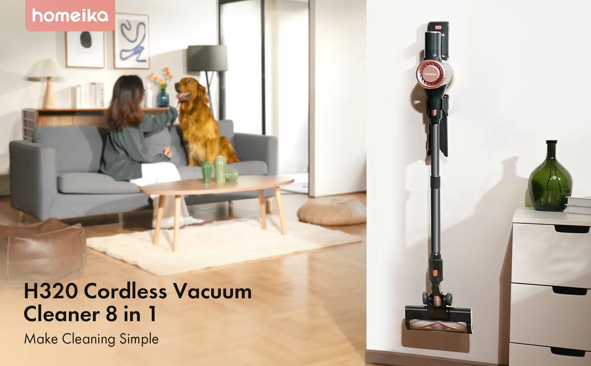 Homeika Cordless Vacuum Cleaner,28KPA 55mins Powerful Suction 8-in-1 LED Display,One-Click Dust Emptying for Pet Hair/Allergies
