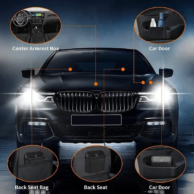 Car Trash Can with Lid – Mini Leak-Proof Car Bin with 60/300 Garbage Bags | Small Portable Auto Accessories for Interior Cleaning