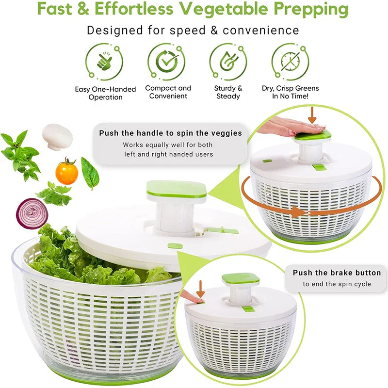 LMETJMA QuickPush Salad Spinner Large 6.3QT Vegetable Washer Dryer Strainer Drainer with Drain Salad Bowl and Colander JT400