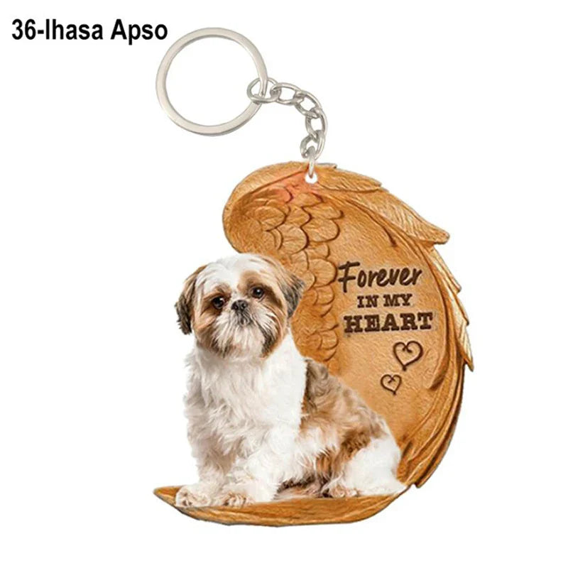 Dog Memorial Keychain - Forever In My Heart Angel Pendant Pet Jewelry Gift