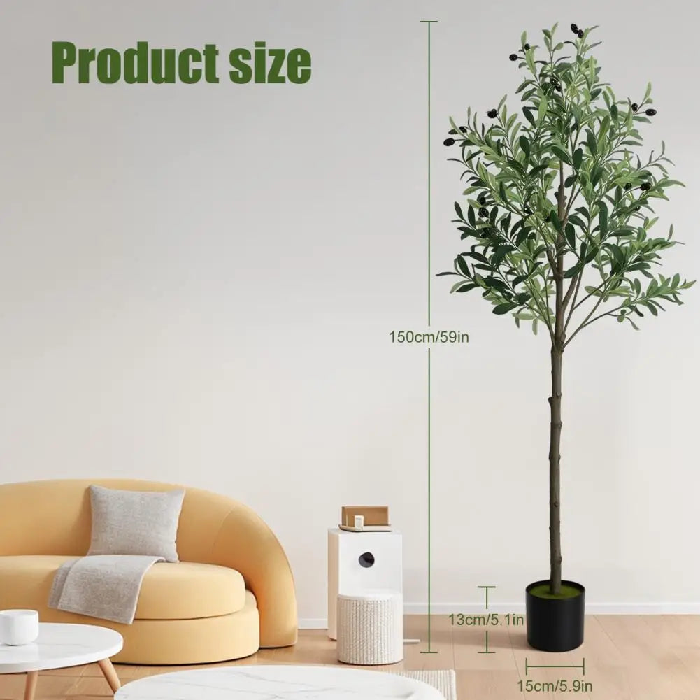 5FT Large Artificial Faux Olive Tree Fake Potted Olive Silk Tree Green Leafs Big Tree Branch For Home Office Party Outdoor Decor