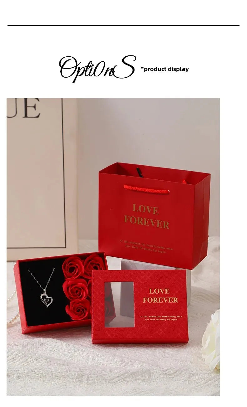 Valentine's Day Jewelry Gift Packaging Box  6 Rose Pendants Ring Bracelet Eternal Flower Window Opening Jewelry Box Romantic Bag