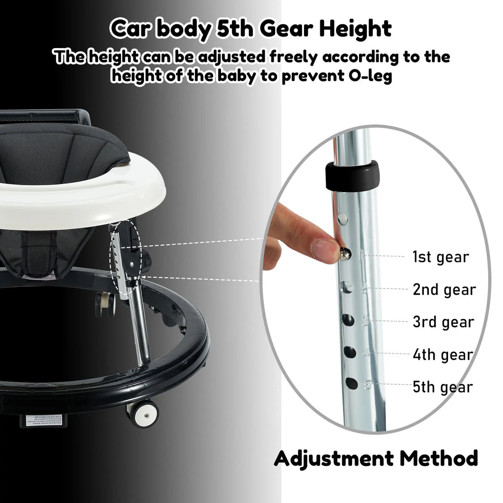 Baby Walker Foldable with 5 Adjustable Heights, Baby Walkers and Activity Center for Boys Girls Babies 7-18 Months, Baby Walker