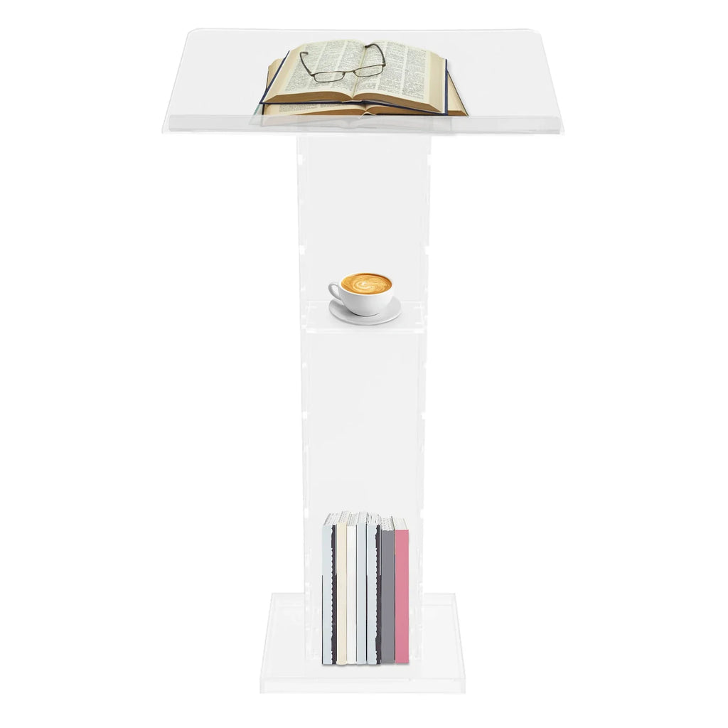 Acrylic Podium Floor Standing Clear Lecterns W/ Storage Shelf School Stand Desk Church Pulpit Office Lecture Table 43in H