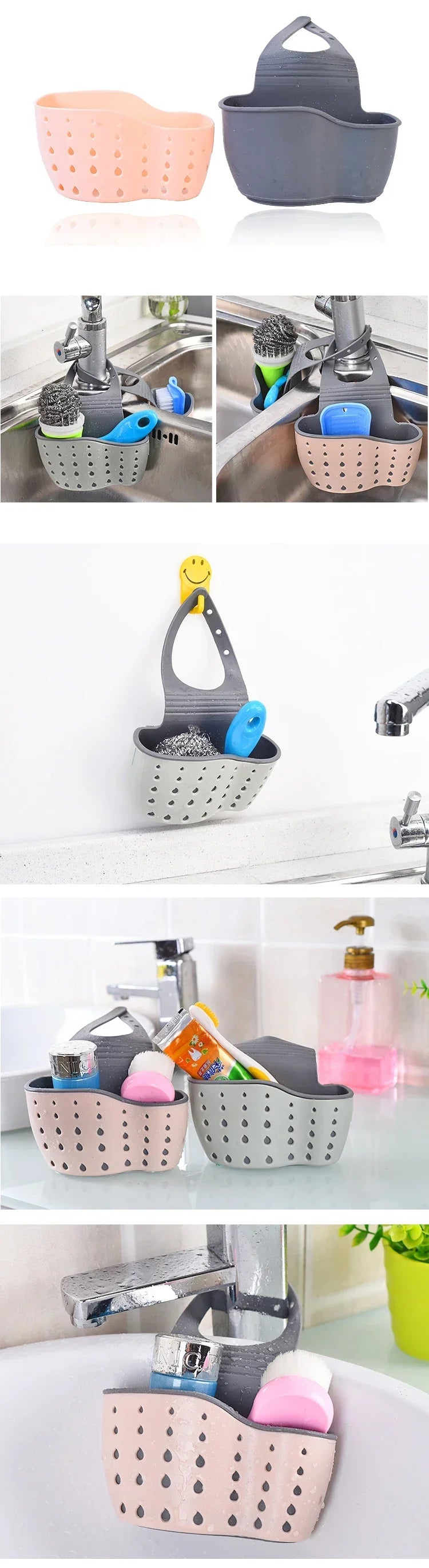 Home Storage Drain Basket Kitchen Sink Holder Adjustable Soap Sponge Shlf Hanging Drain Basket Bag Kitchen Accessories