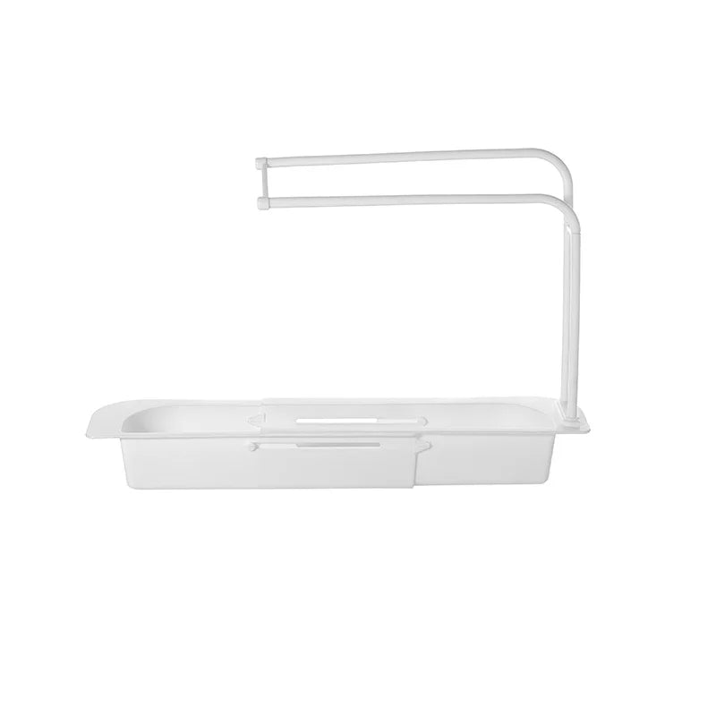 Telescopic Sink Shelf Kitchen Self Draining Rack Soap Sponge Storage Basket Holder Rag Towel Bar Household Supplies