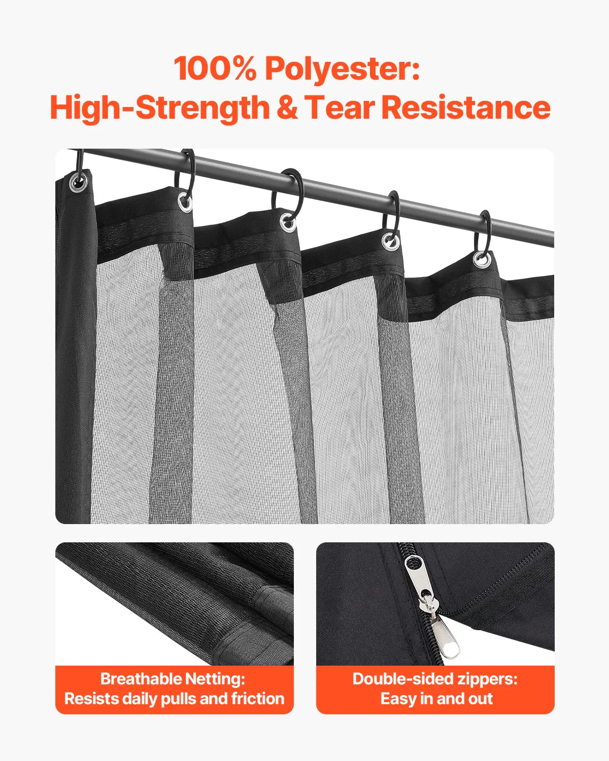 VEVOR Gazebo Netting Replacement Outdoor Garden Gazebo Net 4-Panel Sidewall Mesh Gazebo Curtain with Double Zipper for Garden