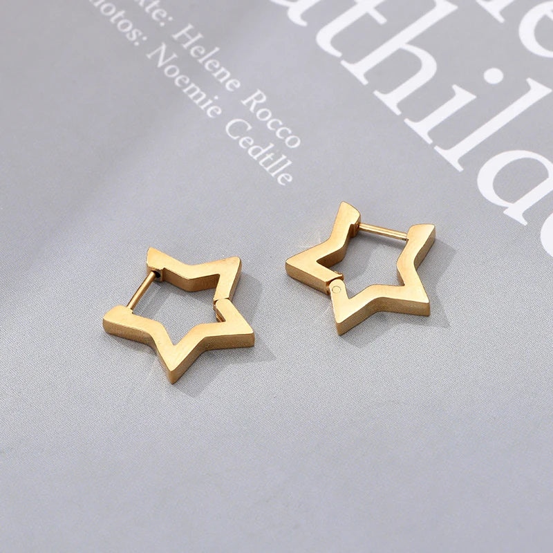 Classic Stainless Steel Hoop Earrings For Women Men Heart Star Oval Rectangle Round Triangle Gold Color Punk Hip Hop Jewelry