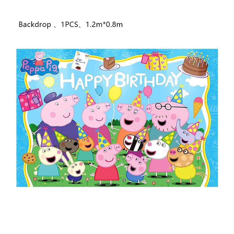 Peppa Pig Birthday Party Decoration Aluminum Foil Balloon For Kid Event Supplies Disposable Tableware Banner Backdrop Gift